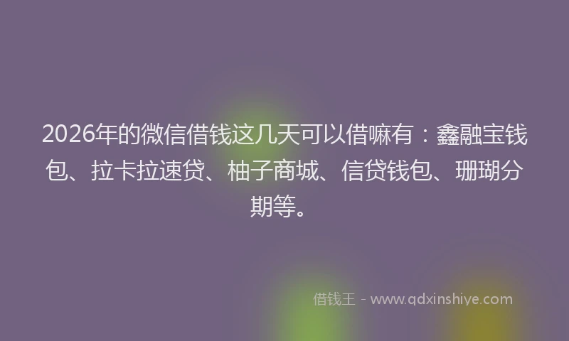 2026年的微信借钱这几天可以借嘛有：鑫融宝钱包、拉卡拉速贷、柚子商城、信贷钱包、珊瑚分期等。