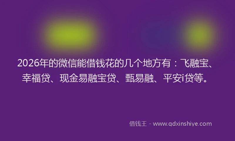 2026年的微信能借钱花的几个地方有：飞融宝、幸福贷、现金易融宝贷、甄易融、平安i贷等。