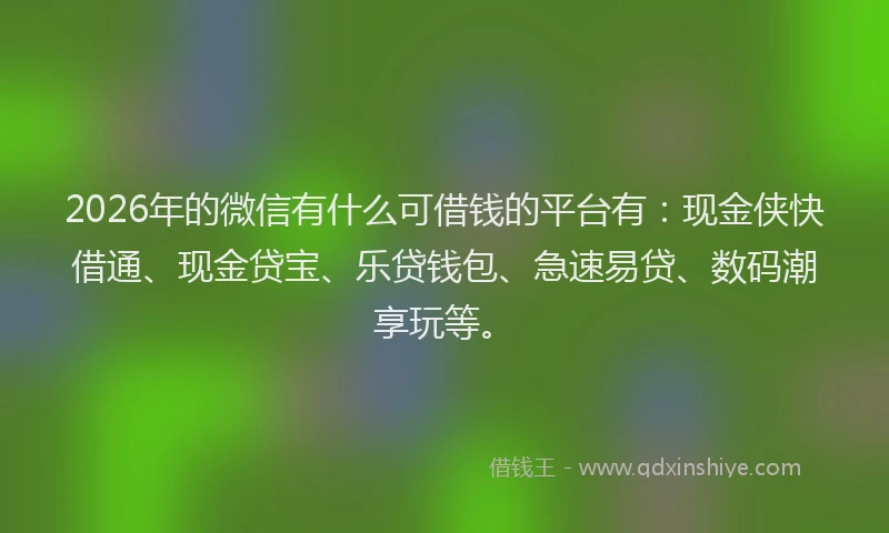 2026年的微信有什么可借钱的平台有：现金侠快借通、现金贷宝、乐贷钱包、急速易贷、数码潮享玩等。