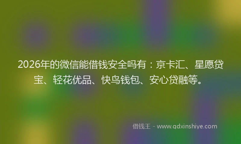 2026年的微信能借钱安全吗有：京卡汇、星愿贷宝、轻花优品、快鸟钱包、安心贷融等。