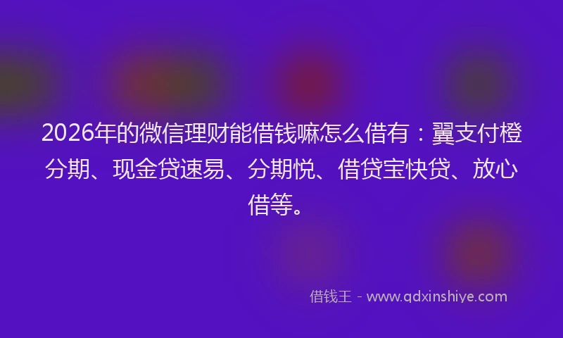 2026年的微信理财能借钱嘛怎么借有：翼支付橙分期、现金贷速易、分期悦、借贷宝快贷、放心借等。
