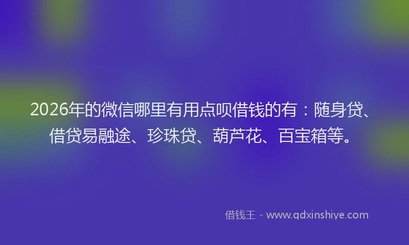 2026年的微信哪里有用点呗借钱的有：随身贷、借贷易融途、珍珠贷、葫芦花、百宝箱等。
