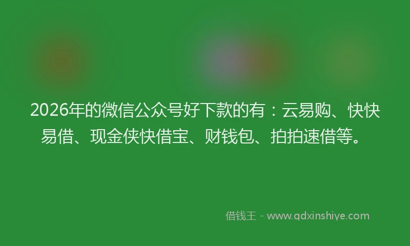 2026年的微信公众号好下款的有：云易购、快快易借、现金侠快借宝、财钱包、拍拍速借等。