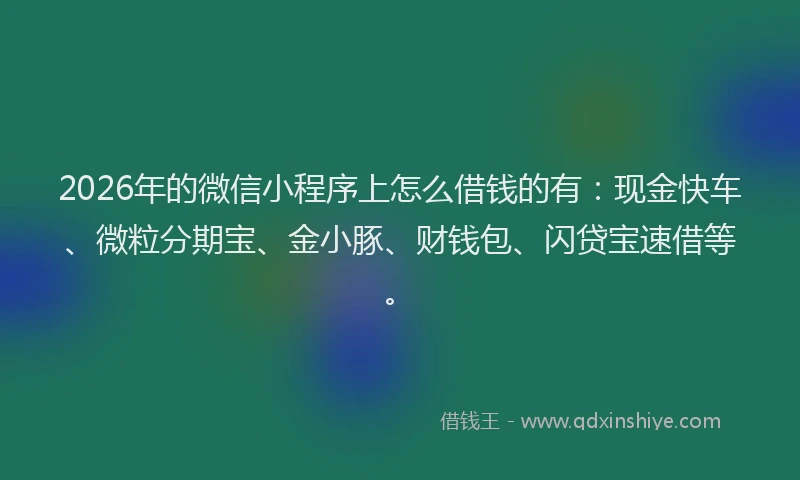 2026年的微信小程序上怎么借钱的有:现金快车、微粒分期宝、金小豚、财钱包、闪贷宝速借等。