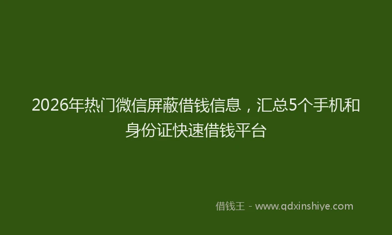 2026年热门微信屏蔽借钱信息，汇总5个手机和身份证快速借钱平台