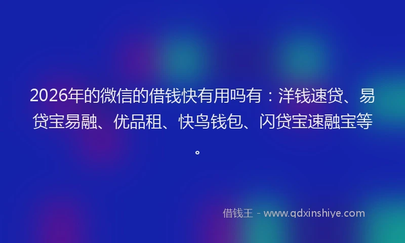 2026年的微信的借钱快有用吗有：洋钱速贷、易贷宝易融、优品租、快鸟钱包、闪贷宝速融宝等。