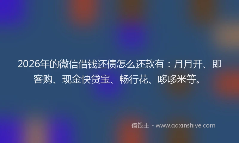 2026年的微信借钱还债怎么还款有：月月开、即客购、现金快贷宝、畅行花、哆哆米等。
