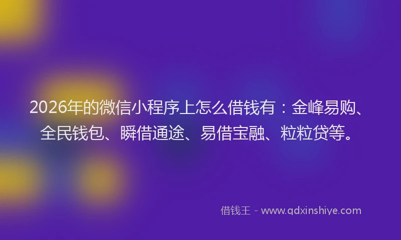 2026年的微信小程序上怎么借钱有:金峰易购、全民钱包、瞬借通途、易借宝融、粒粒贷等。