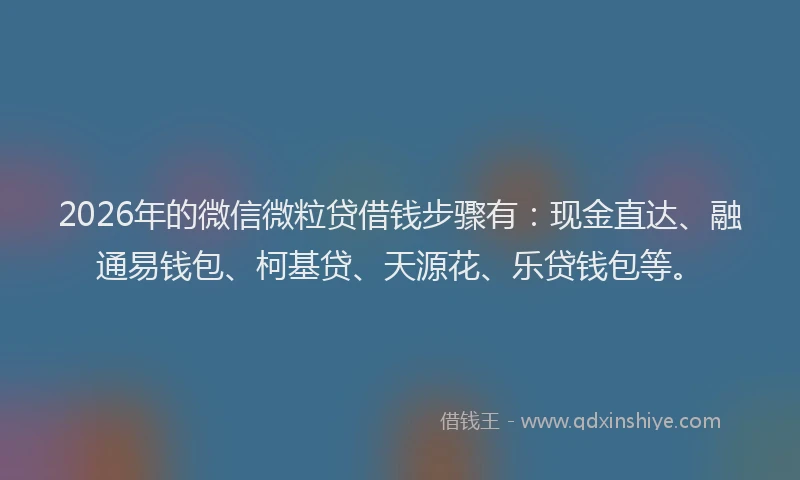 2026年的微信微粒贷借钱步骤有：现金直达、融通易钱包、柯基贷、天源花、乐贷钱包等。