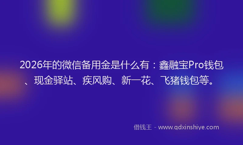 2026年的微信备用金是什么有：鑫融宝Pro钱包、现金驿站、疾风购、新一花、飞猪钱包等。