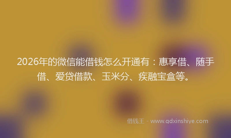 2026年的微信能借钱怎么开通有:惠享借、随手借、爱贷借款、玉米分、疾融宝盒等。