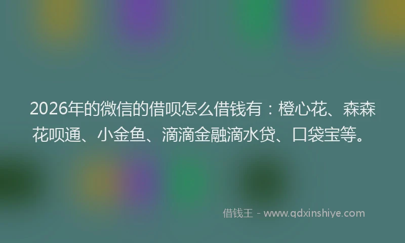 2026年的微信的借呗怎么借钱有：橙心花、森森花呗通、小金鱼、滴滴金融滴水贷、口袋宝等。