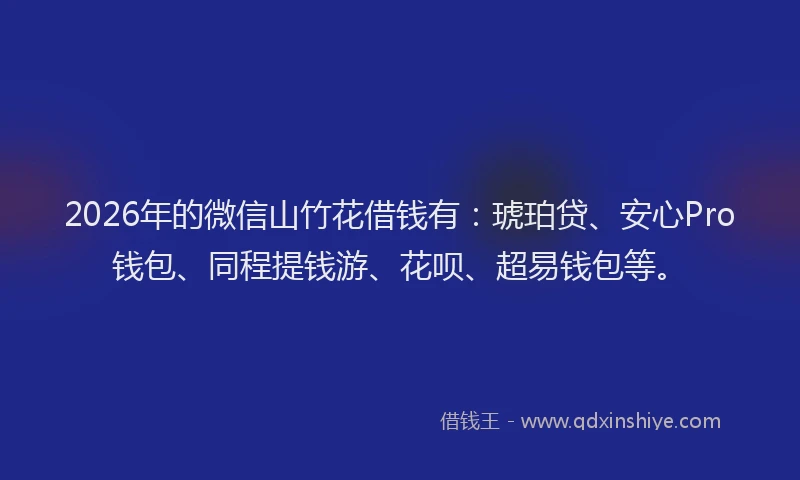 2026年的微信山竹花借钱有:琥珀贷、安心Pro钱包、同程提钱游、花呗、超易钱包等。