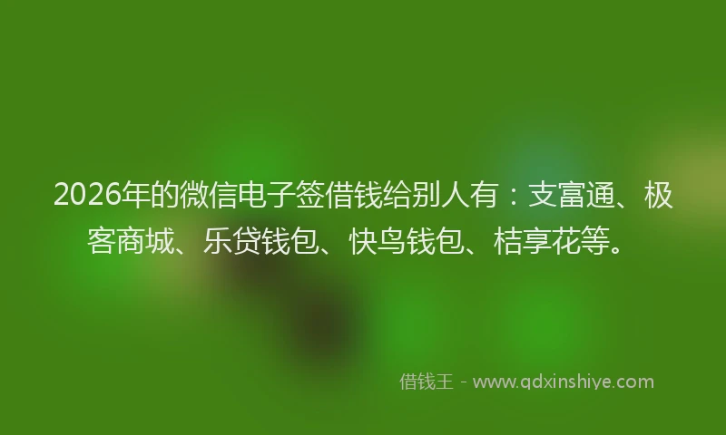 2026年的微信电子签借钱给别人有：支富通、极客商城、乐贷钱包、快鸟钱包、桔享花等。