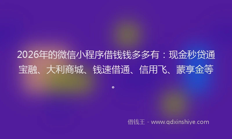 2026年的微信小程序借钱钱多多有：现金秒贷通宝融、大利商城、钱速借通、信用飞、蒙享金等。