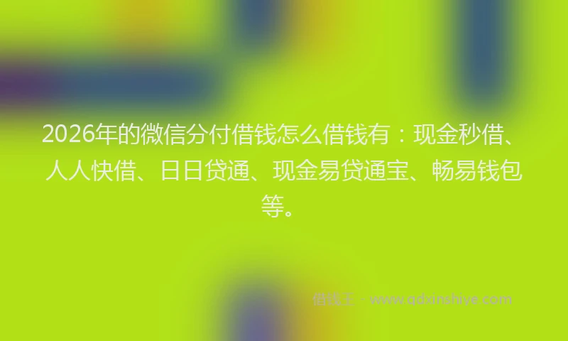 2026年的微信分付借钱怎么借钱有：现金秒借、人人快借、日日贷通、现金易贷通宝、畅易钱包等。