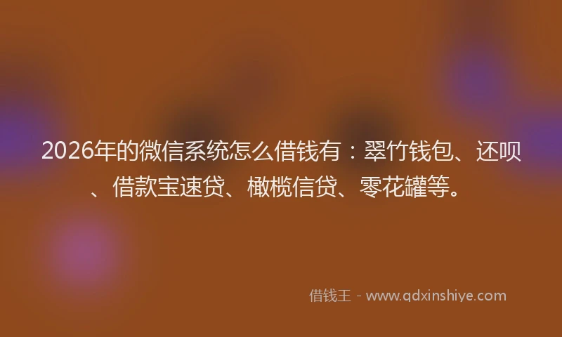 2026年的微信系统怎么借钱有：翠竹钱包、还呗、借款宝速贷、橄榄信贷、零花罐等。