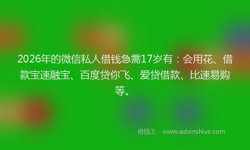 2026年的微信私人借钱急需17岁有：会用花、借款宝速融宝、百度贷你飞、爱贷借款、比速易购等。