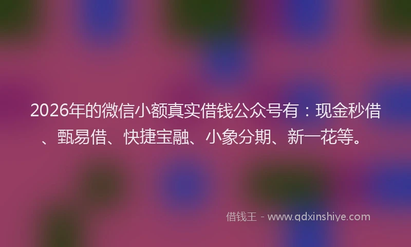 2026年的微信小额真实借钱公众号有：现金秒借、甄易借、快捷宝融、小象分期、新一花等。