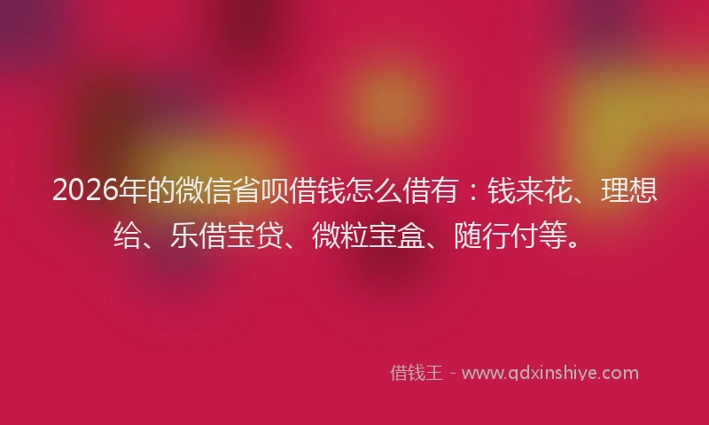 2026年的微信省呗借钱怎么借有：钱来花、理想给、乐借宝贷、微粒宝盒、随行付等。