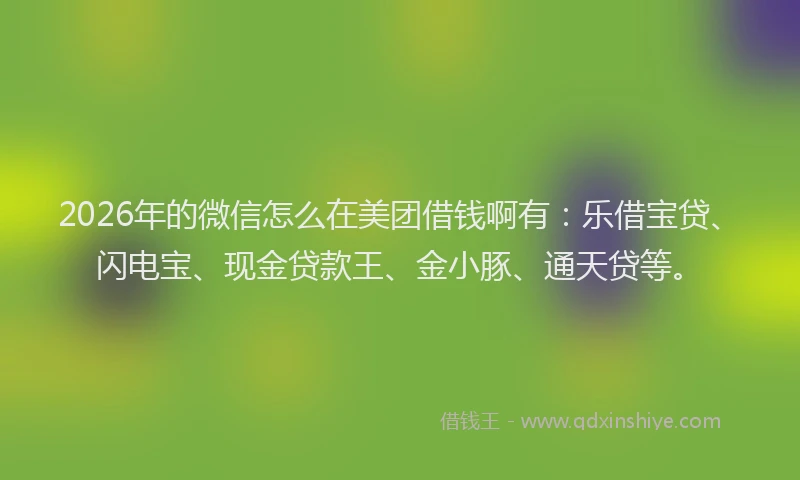 2026年的微信怎么在美团借钱啊有：乐借宝贷、闪电宝、现金贷款王、金小豚、通天贷等。