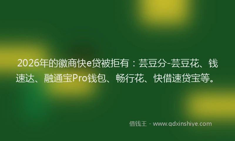 2026年的徽商快e贷被拒有:芸豆分-芸豆花、钱速达、融通宝Pro钱包、畅行花、快借速贷宝等。