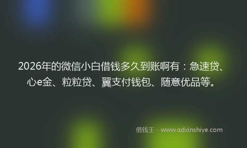 2026年的微信小白借钱多久到账啊有：急速贷、心e金、粒粒贷、翼支付钱包、随意优品等。