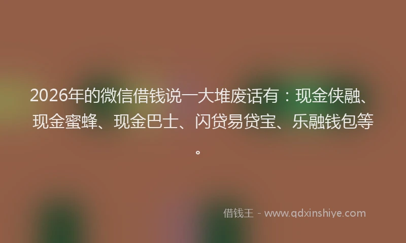 2026年的微信借钱说一大堆废话有：现金侠融、现金蜜蜂、现金巴士、闪贷易贷宝、乐融钱包等。