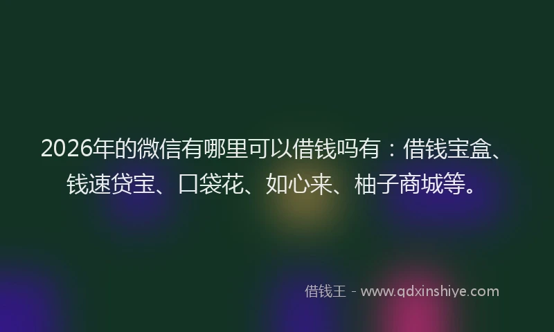 2026年的微信有哪里可以借钱吗有：借钱宝盒、钱速贷宝、口袋花、如心来、柚子商城等。