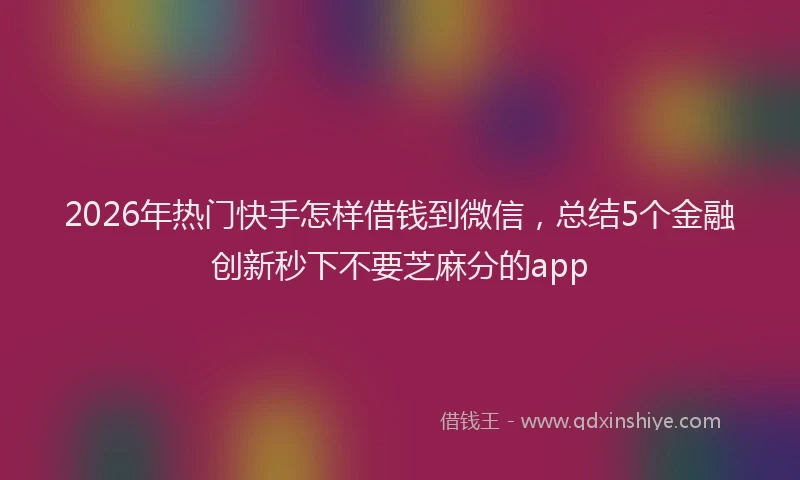 2026年热门快手怎样借钱到微信，总结5个金融创新秒下不要芝麻分的app