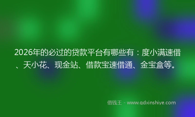 2026年的必过的贷款平台有哪些有：度小满速借、天小花、现金站、借款宝速借通、金宝盒等。