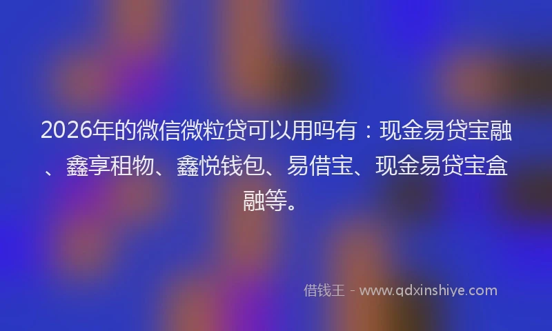 2026年的微信微粒贷可以用吗有：现金易贷宝融、鑫享租物、鑫悦钱包、易借宝、现金易贷宝盒融等。