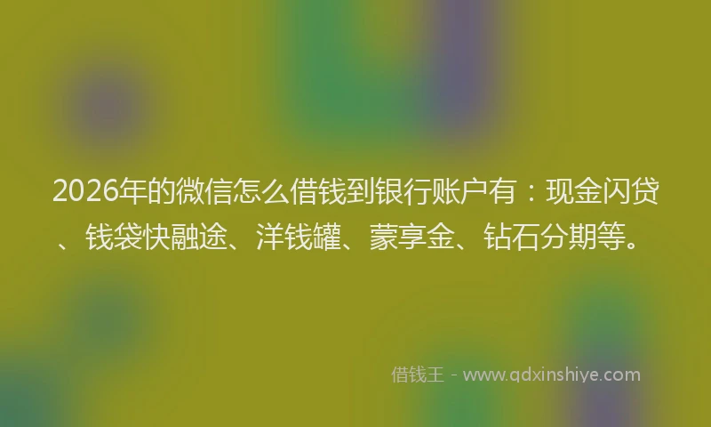 2026年的微信怎么借钱到银行账户有：现金闪贷、钱袋快融途、洋钱罐、蒙享金、钻石分期等。
