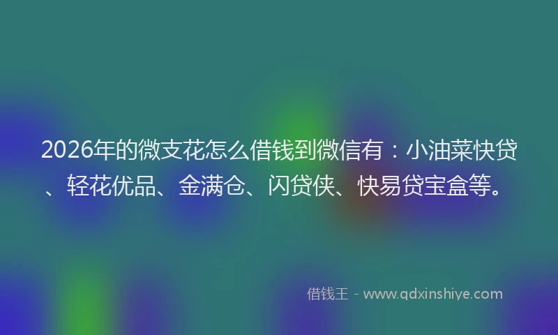 2026年的微支花怎么借钱到微信有：小油菜快贷、轻花优品、金满仓、闪贷侠、快易贷宝盒等。