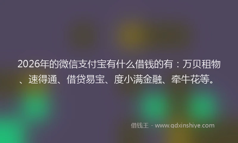 2026年的微信支付宝有什么借钱的有：万贝租物、速得通、借贷易宝、度小满金融、牵牛花等。