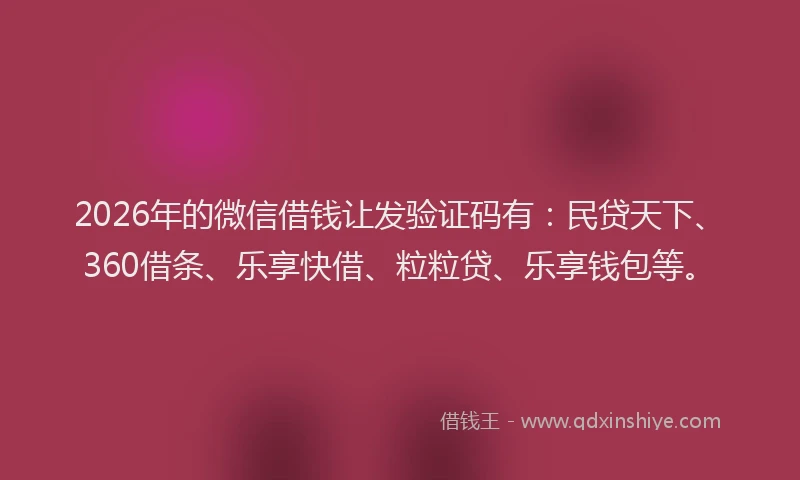 2026年的微信借钱让发验证码有：民贷天下、360借条、乐享快借、粒粒贷、乐享钱包等。