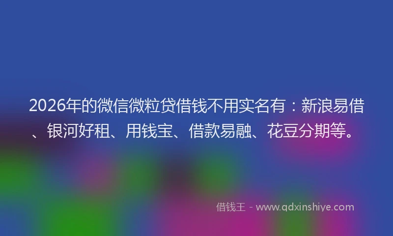 2026年的微信微粒贷借钱不用实名有:新浪易借、银河好租、用钱宝、借款易融、花豆分期等。