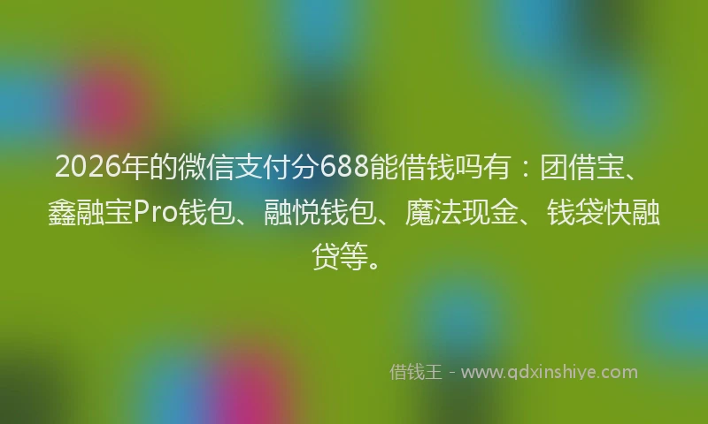 2026年的微信支付分688能借钱吗有：团借宝、鑫融宝Pro钱包、融悦钱包、魔法现金、钱袋快融贷等。