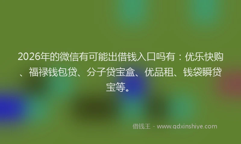 2026年的微信有可能出借钱入口吗有：优乐快购、福禄钱包贷、分子贷宝盒、优品租、钱袋瞬贷宝等。