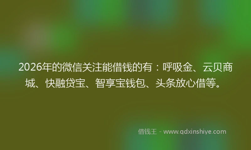 2026年的微信关注能借钱的有：呼吸金、云贝商城、快融贷宝、智享宝钱包、头条放心借等。