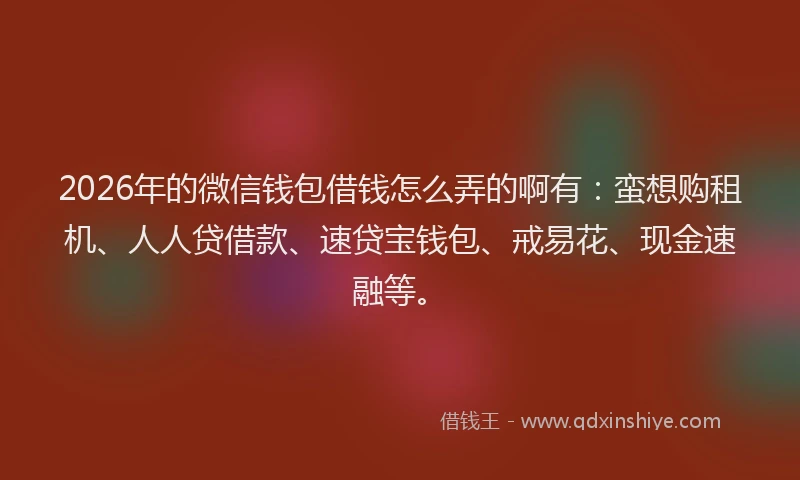 2026年的微信钱包借钱怎么弄的啊有：蛮想购租机、人人贷借款、速贷宝钱包、戒易花、现金速融等。