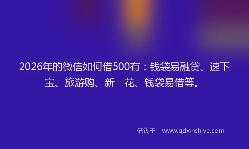 2026年的微信如何借500有：钱袋易融贷、速下宝、旅游购、新一花、钱袋易借等。