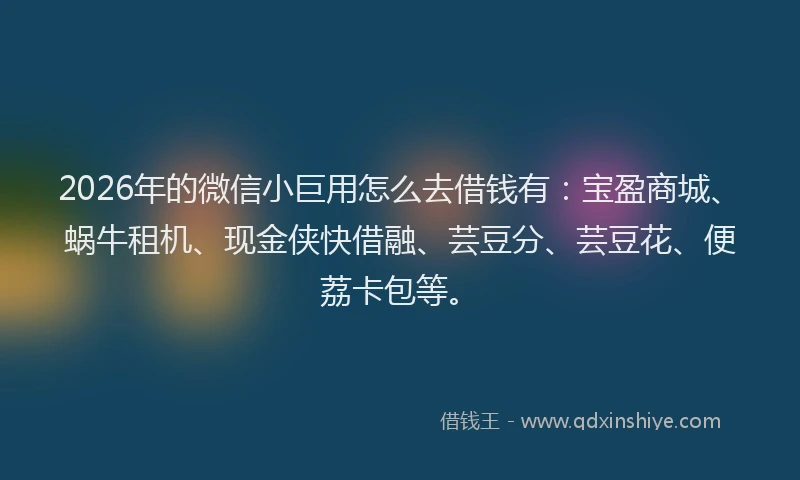 2026年的微信小巨用怎么去借钱有：宝盈商城、蜗牛租机、现金侠快借融、芸豆分、芸豆花、便荔卡包等。