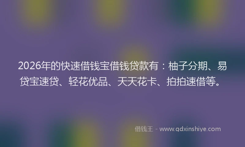 2026年的快速借钱宝借钱贷款有：柚子分期、易贷宝速贷、轻花优品、天天花卡、拍拍速借等。