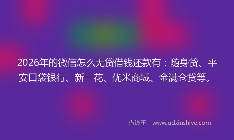 2026年的微信怎么无贷借钱还款有：随身贷、平安口袋银行、新一花、优米商城、金满仓贷等。