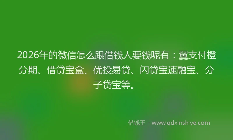 2026年的微信怎么跟借钱人要钱呢有：翼支付橙分期、借贷宝盒、优投易贷、闪贷宝速融宝、分子贷宝等。