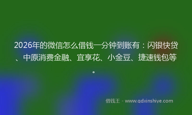 2026年的微信怎么借钱一分钟到账有:闪银快贷、中原消费金融、宜享花、小金豆、捷速钱包等。