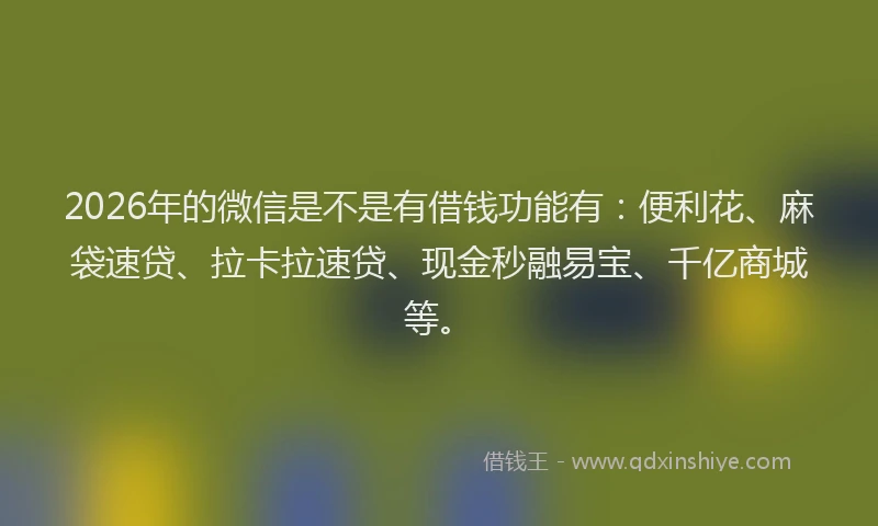 2026年的微信是不是有借钱功能有：便利花、麻袋速贷、拉卡拉速贷、现金秒融易宝、千亿商城等。