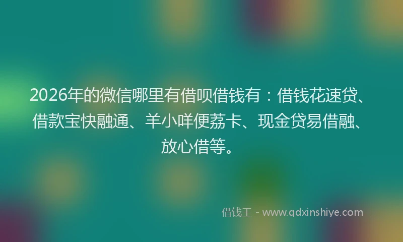 2026年的微信哪里有借呗借钱有：借钱花速贷、借款宝快融通、羊小咩便荔卡、现金贷易借融、放心借等。