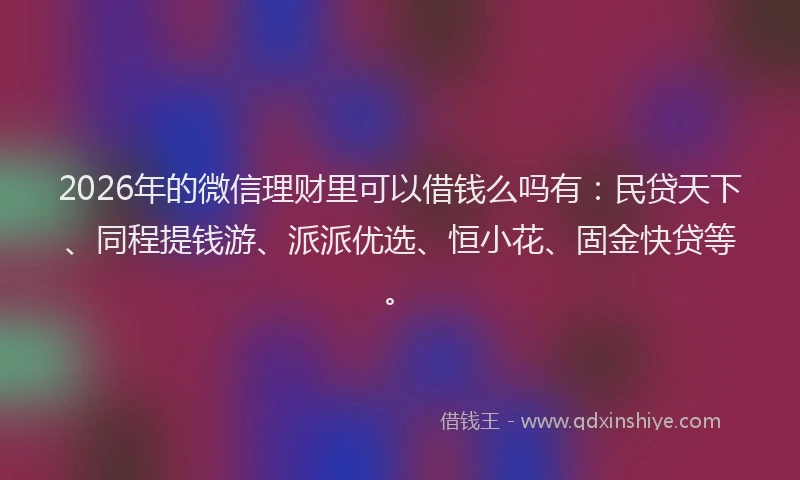 2026年的微信理财里可以借钱么吗有：民贷天下、同程提钱游、派派优选、恒小花、固金快贷等。